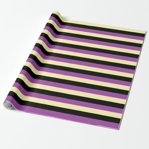 Pale Yellow Black and Purple Stripes Wrapping Paper