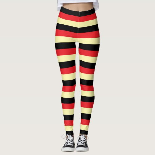 Pale Yellow Black and Red Stripes Leggings