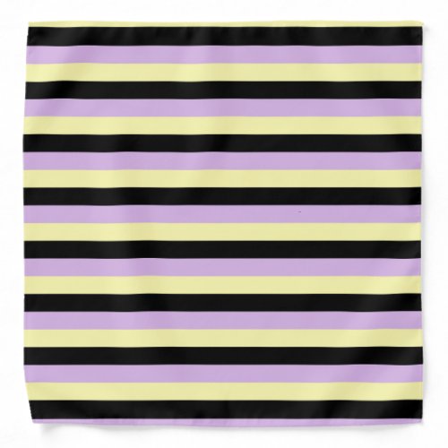 Pale Yellow Black and Soft Purple Stripes Bandana