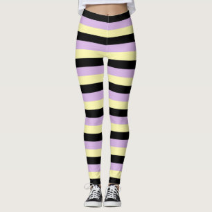 Pale Yellow, Black and Soft Purple Stripes Leggings