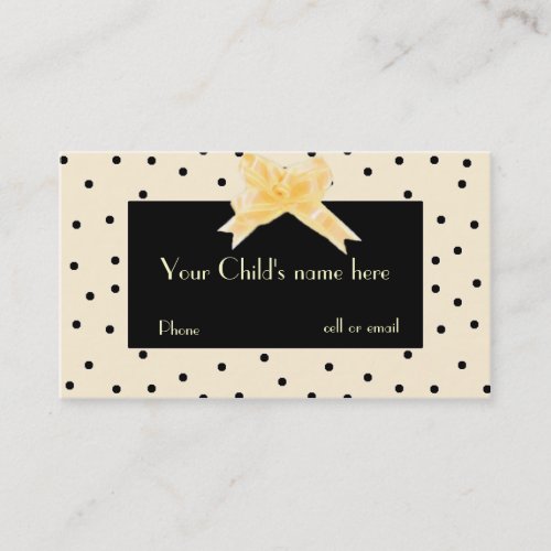 Pale Yellow &amp; Black Girl's Play Date Card Business Cards