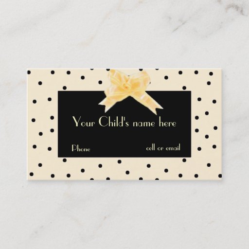 Customizable Pale Yellow &amp; Black Girl's Play Date Card Business Cards