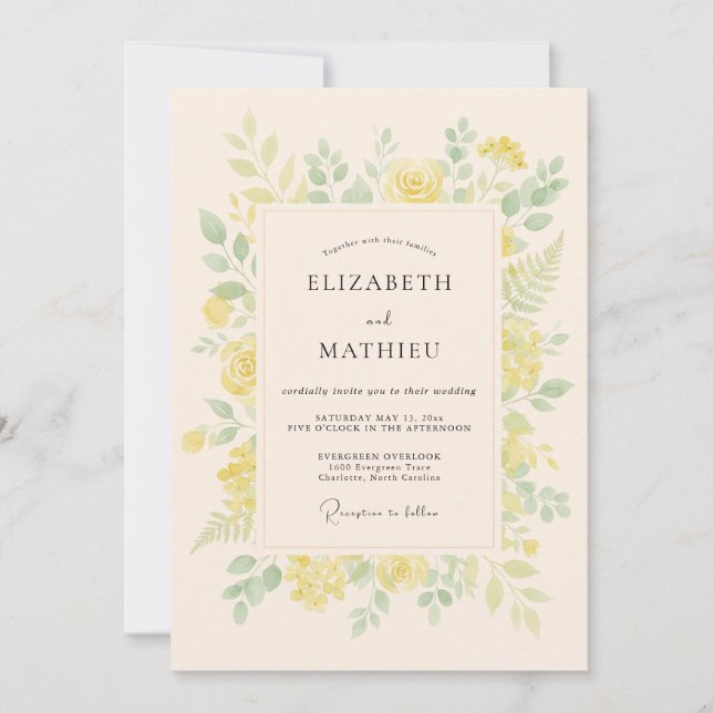 Pale Yellow Breezy Spring Wedding Invitation (Front)