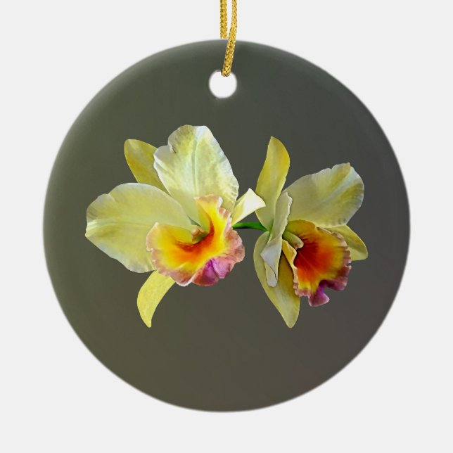 Pale Yellow Cattleya Orchids Ceramic Ornament (Front)