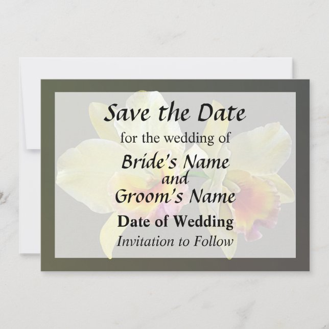 Pale Yellow Cattleya Orchids Save the Date (Front)