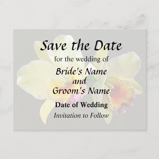 Pale Yellow Cattleya Orchids Save the Date Announcement Postcard (Front)