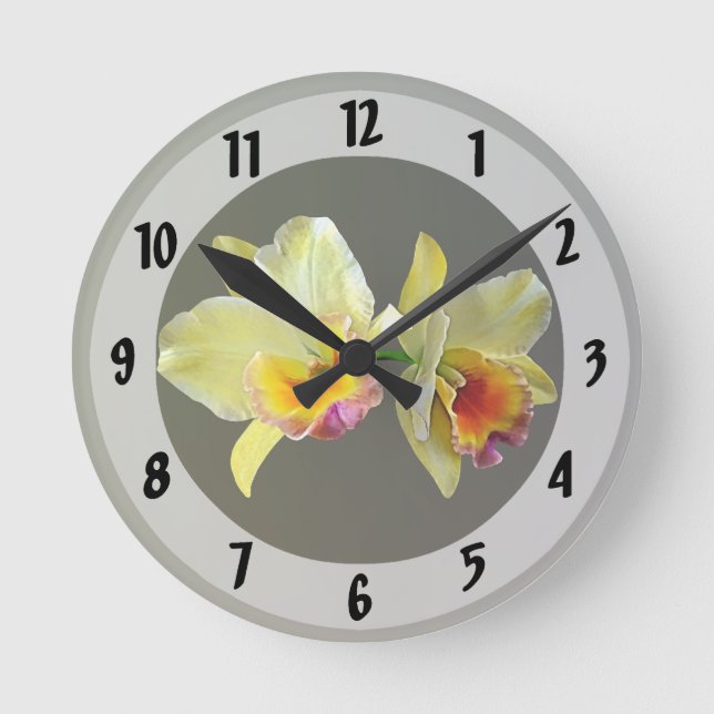 Pale Yellow Cattleya Orchids Square Wall Clock (Front)