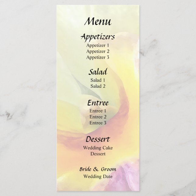 Pale Yellow Cattleya Orchids Wedding Menu (Front)