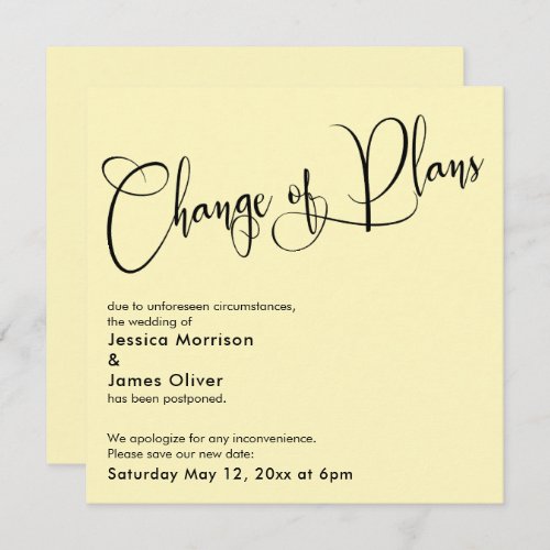 Pale Yellow Change of Plans Postponed Wedding Card