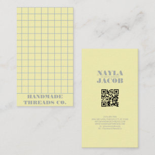 Pale Yellow Checkered Pattern QR Code Business Card