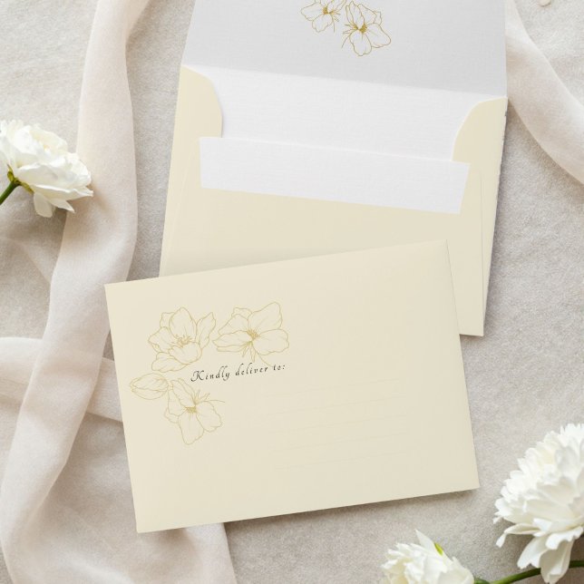 Pale Yellow| Chic Gold Floral Wedding  Envelope (Creator Uploaded)