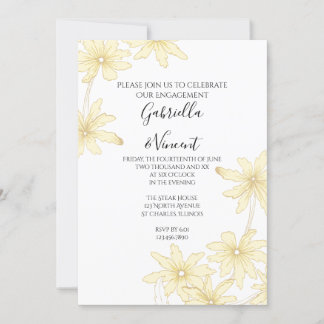 Pale Yellow Daisies on White Engagement Party Invitation