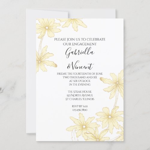 Pale Yellow Daisies on White Engagement Party Invitation