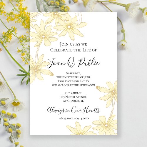 Pale Yellow Daisy Floral Celebration of Life Invitation