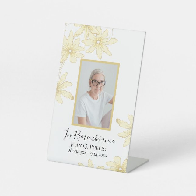 Pale Yellow Daisy Flowers Celebration of Life Pedestal Sign (Front)