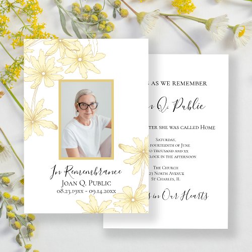 Pale Yellow Daisy Flowers Death Anniversary Invitation