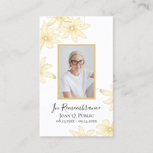 Pale Yellow Daisy Flowers Funeral Prayer Business Card