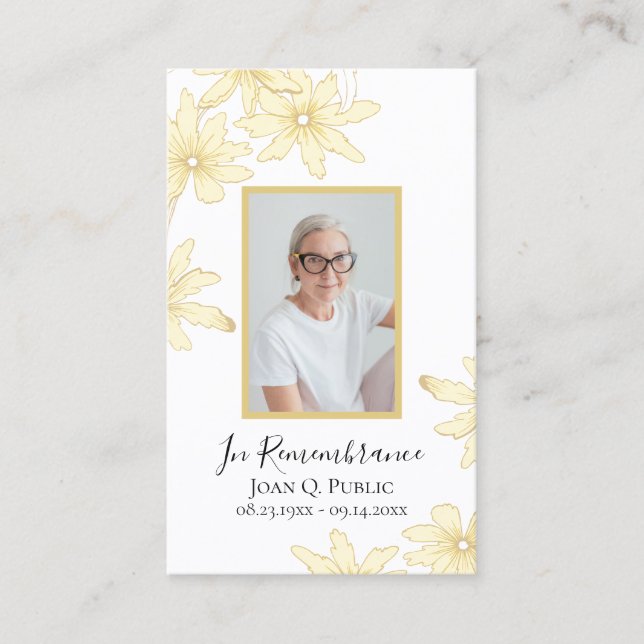 Pale Yellow Daisy Flowers Funeral Prayer Business Card (Front)