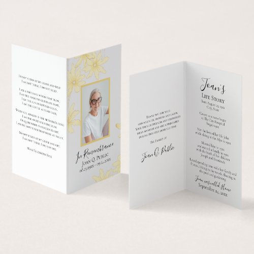 Pale Yellow Daisy Flowers Funeral Prayer Folded Business Card