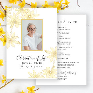 Pale Yellow Daisy Flowers Funeral Service Program