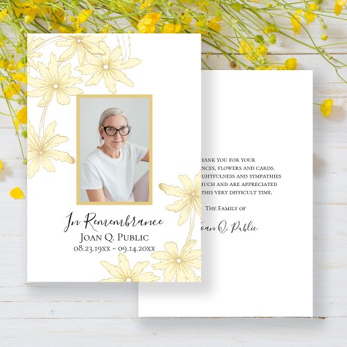 Pale Yellow Daisy Flowers Funeral Sympathy Thank You Card