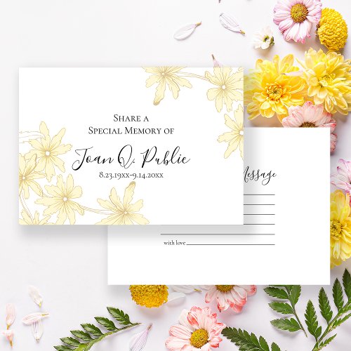 Pale Yellow Daisy Flowers Share A Memory Funeral Note Card
