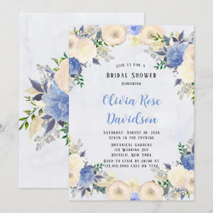 Pale Yellow Dusty Blue Peony Floral Bridal Shower Invitation