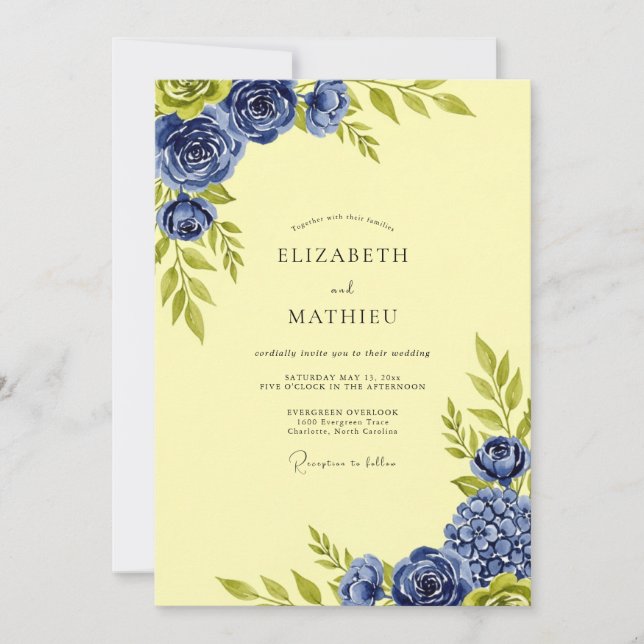 Pale Yellow Elegant Botanical Summer Wedding Invitation (Front)