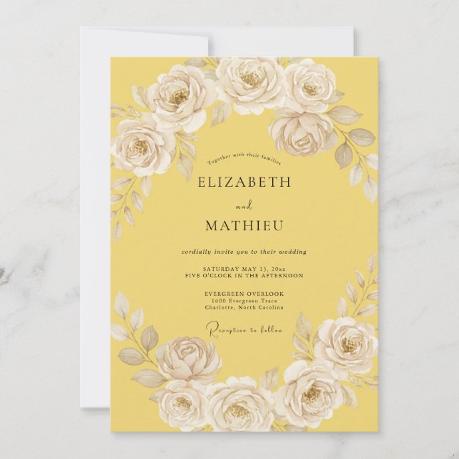 Pale Yellow Ethereal Floral Wedding Invitation (Front)