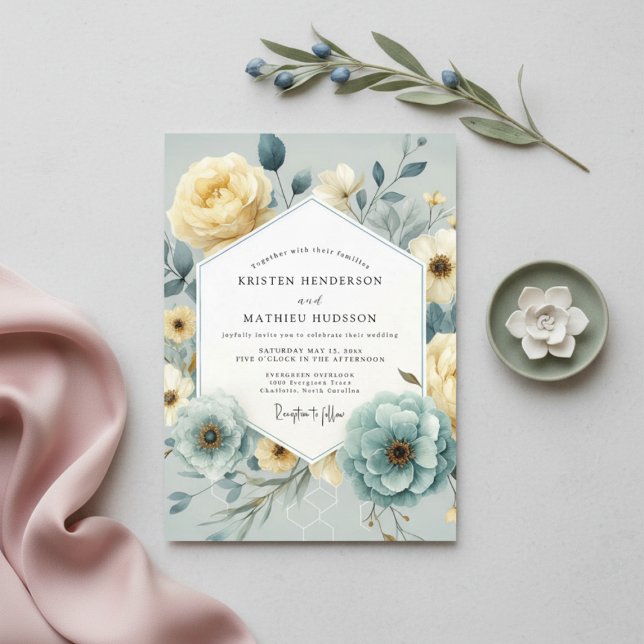 Pale Yellow Floral Elegance Wedding Invitation (Creator Uploaded)