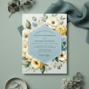 Pale Yellow Floral Whimsical Wedding Invitation