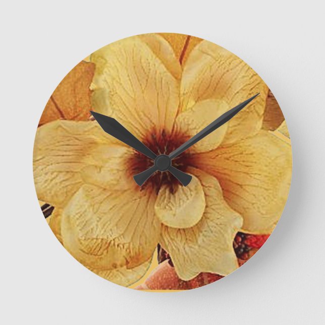 Pale Yellow Flower Face Kitchen Clock (Front)