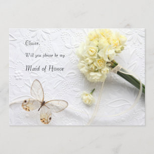 Pale yellow flowers with butterfly maid of honor invitation