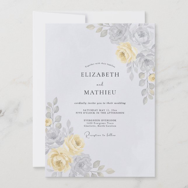 Pale Yellow Gentle Botanical Wedding Invitation (Front)