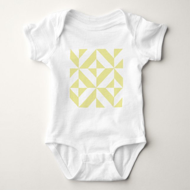 Pale Yellow Geometric Deco Cube Pattern Baby Bodysuit (Front)