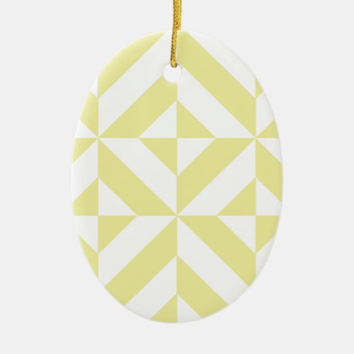 Pale Yellow Geometric Deco Cube Pattern Ceramic Ornament