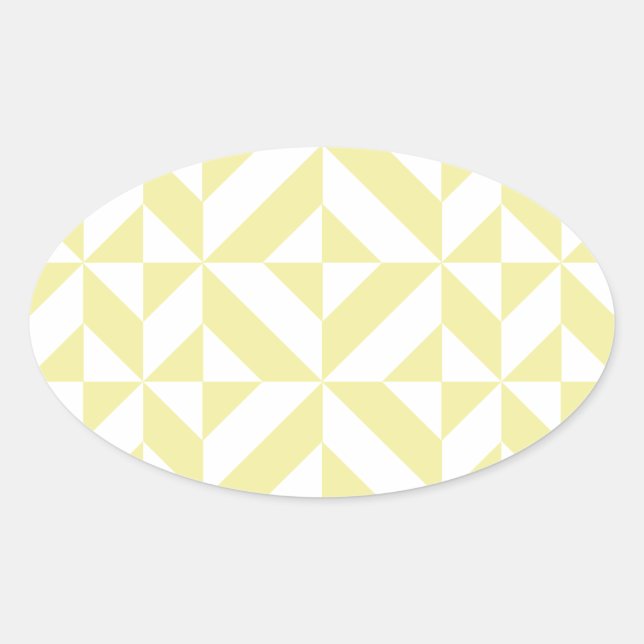 Pale Yellow Geometric Deco Cube Pattern Oval Sticker (Front)
