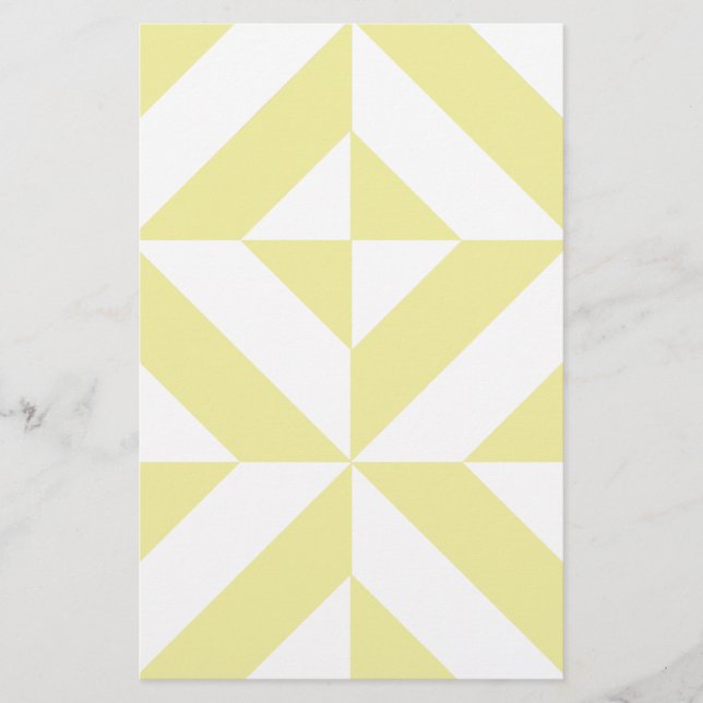 Pale Yellow Geometric Deco Cube Pattern Stationery (Front)