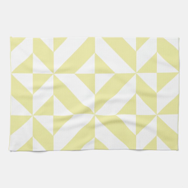 Pale Yellow Geometric Deco Cube Pattern Towel (Horizontal)