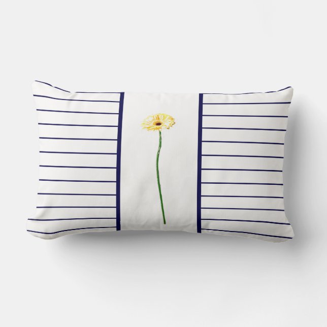 Pale Yellow Gerbera Daisy Flower Stripe Cushion (Front)