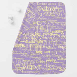 Pale Yellow Girly Names Personalized Purple Baby Blanket