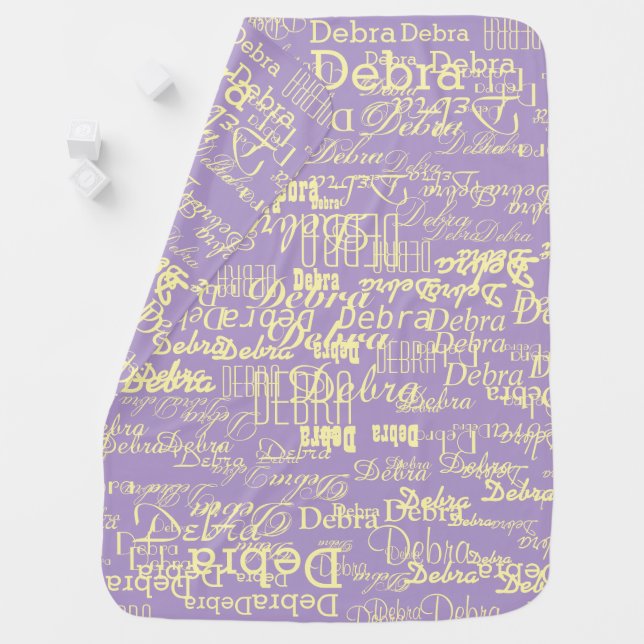 Pale Yellow Girly Names Personalized Purple Baby Blanket (In Situ)