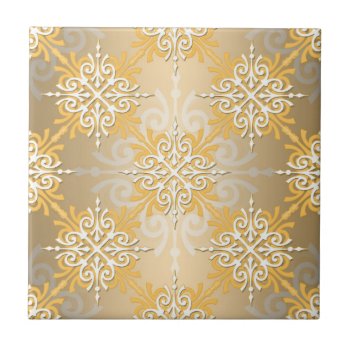 Pale Yellow Gold Damask Pattern Ceramic Tile by MHDesignStudio at Zazzle