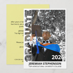 Pale Yellow Graduate Class 2026 Photo Graduation Invitation