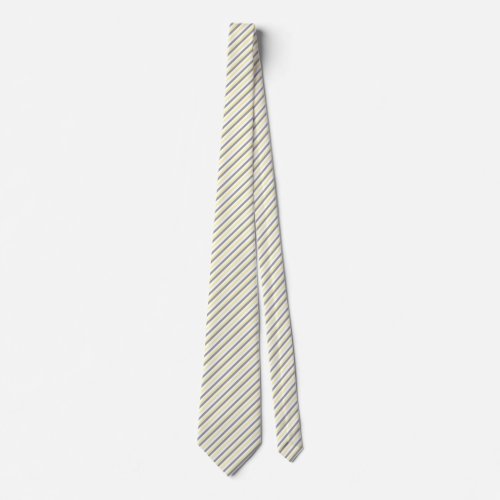 Pale Yellow Gray and White Diagonal Stripes Neck Tie