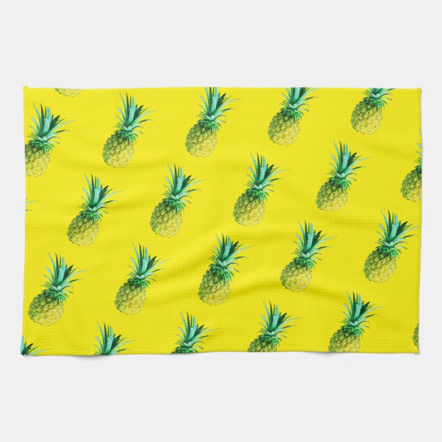 Pale Yellow Green Yummy Pineapple Pattern Kitchen Towel (Horizontal)