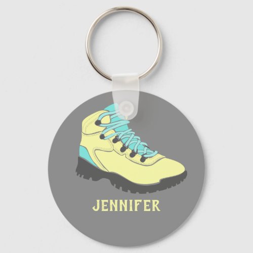 Pale Yellow Hiking Boot Personalized Gray Keychain