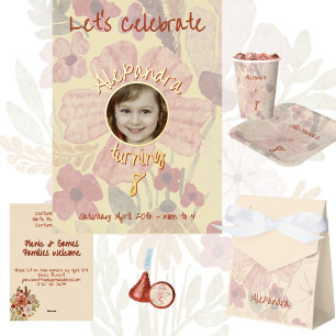 Pale Yellow Indian Red Floral Watercolor Birthday Invitation