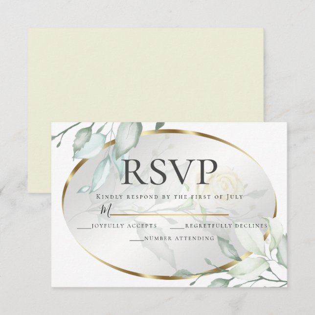 Pale Yellow Ivory Roses Wedding RSVP Invitation (Front/Back)