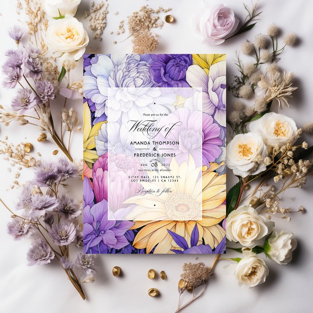 Pale Yellow, Lavender and Silver Floral Wedding Invitation (Creator Uploaded)